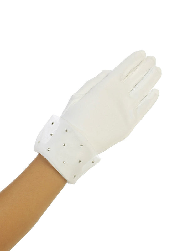 Girls Ivory Rhinestone Accented Cuff Communion Flower Girl Gloves 0-14 - SophiasStyle.com